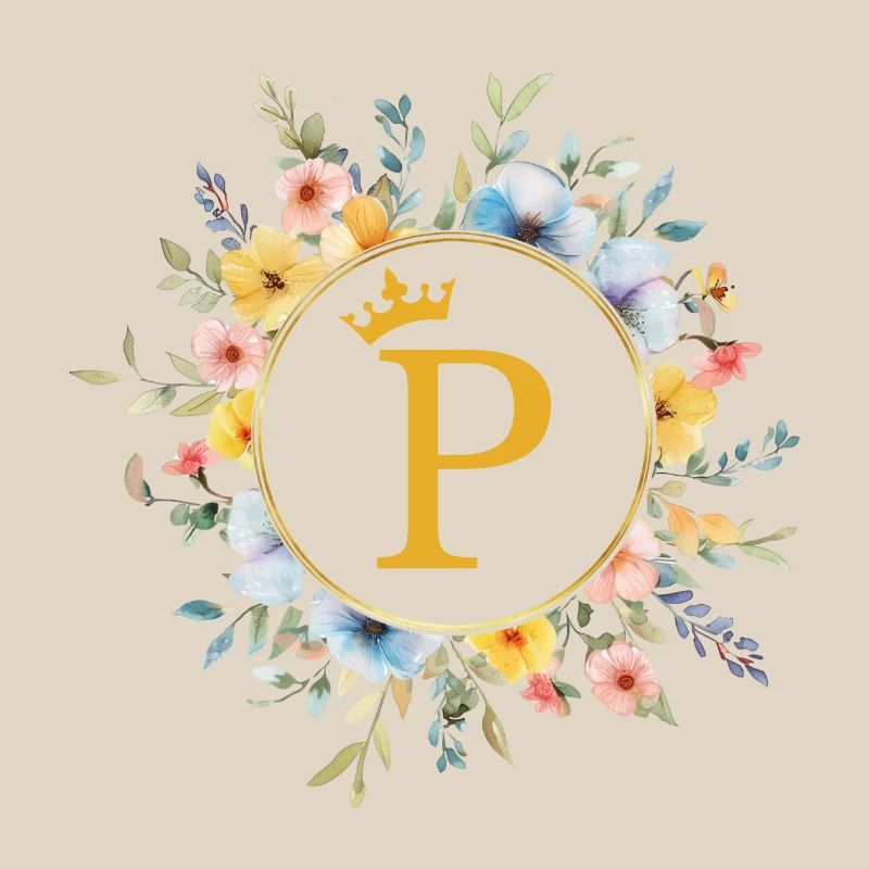 P Monogram, Flower Circle, Personalizable