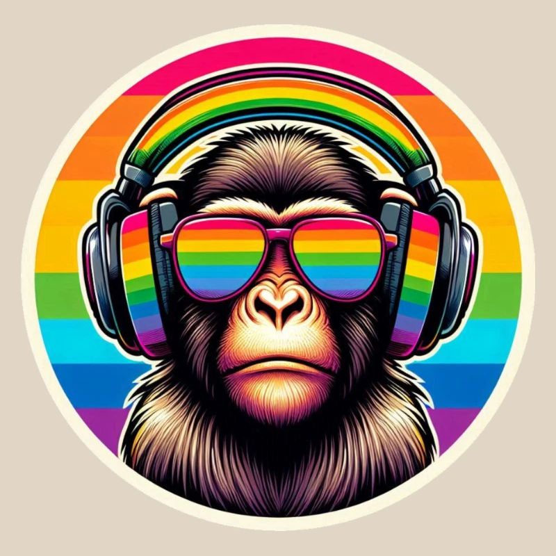 Affe Kopfhörer Brille Regenbogen bunt