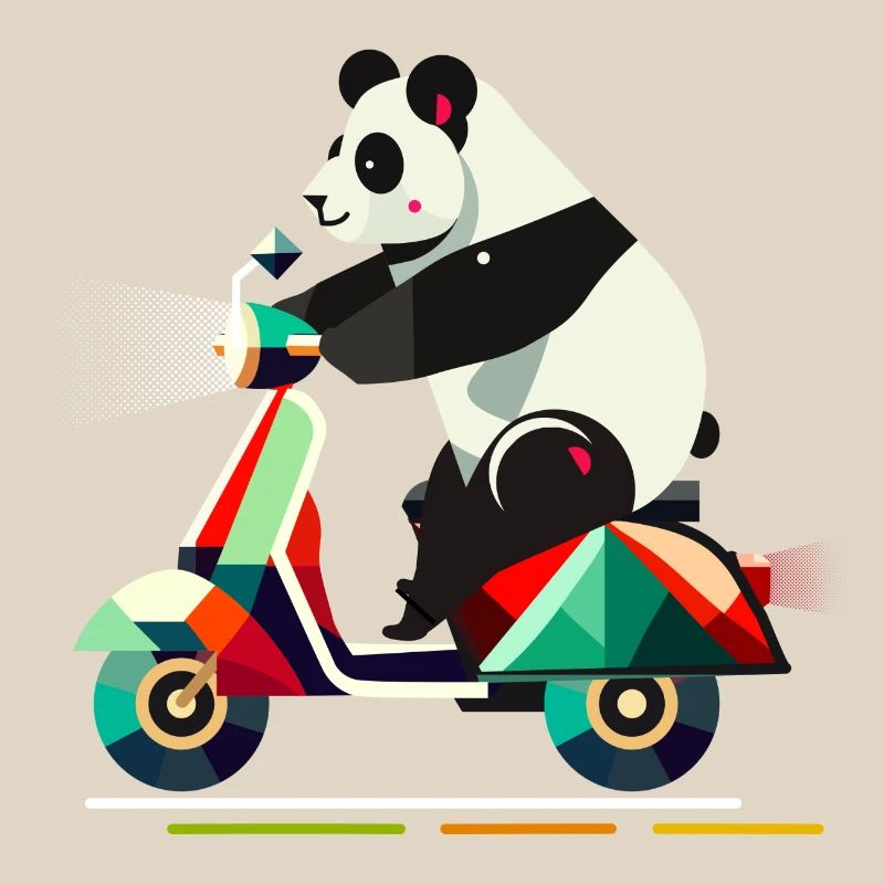 niedlichere Panda auf einem farbenfrohen Roller