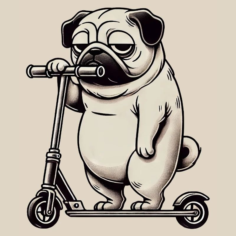 Funny Pug Scooter Scooter Kickroller Grumpy