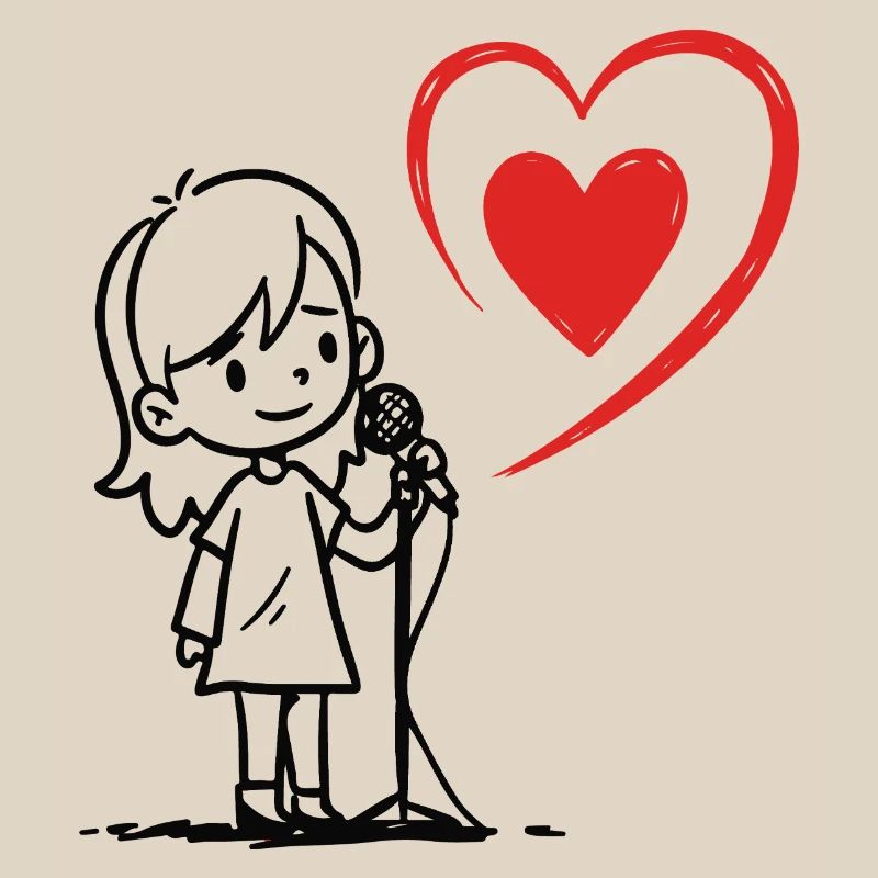 Mädchen singt mit einer Herznote