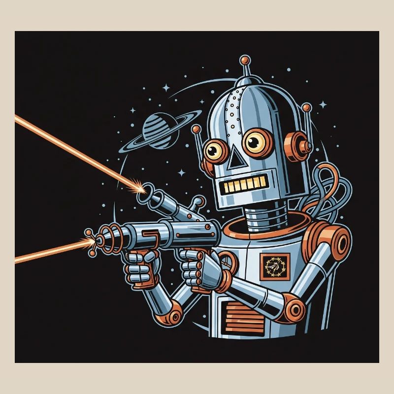 Retro Sci-Fi Roboter mit Laserwaffe