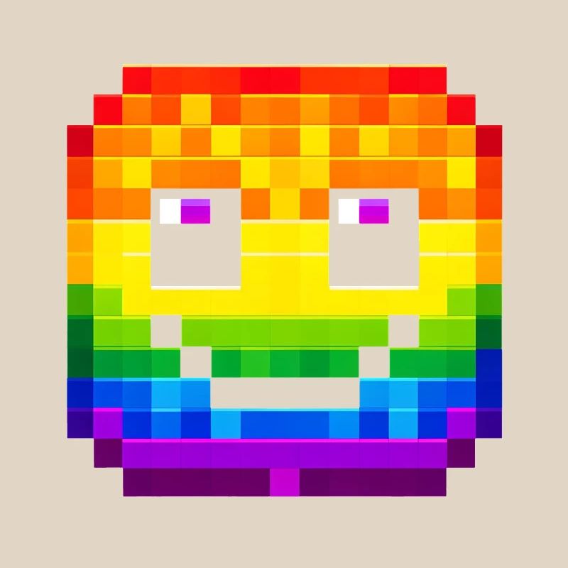 Rainbow Pixel  smiling face Art