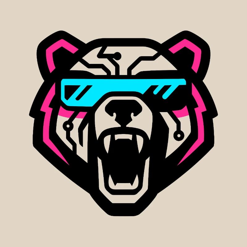 Cyber bear with neon visor