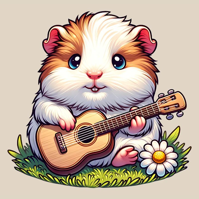 Cochon d’Inde mignon avec guitare sur prairie