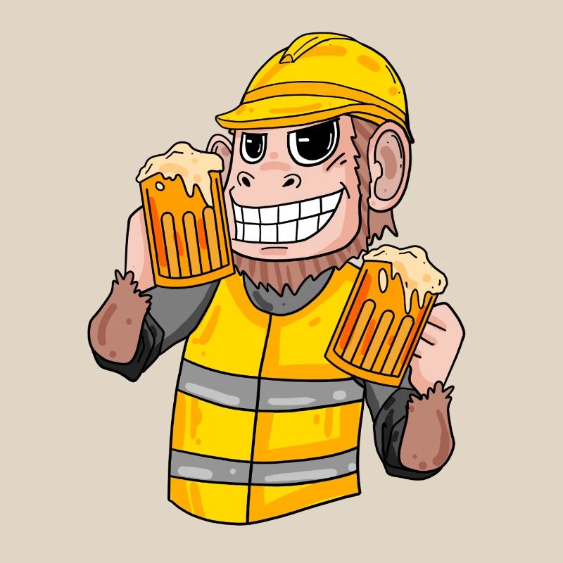 Construction worker monkey with beer