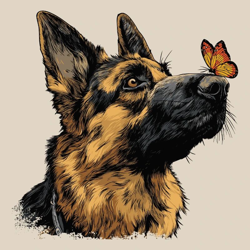 German Shepherd and butterfly