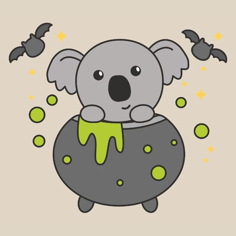 Koala Happy Halloween Witch's Cauldron Bat