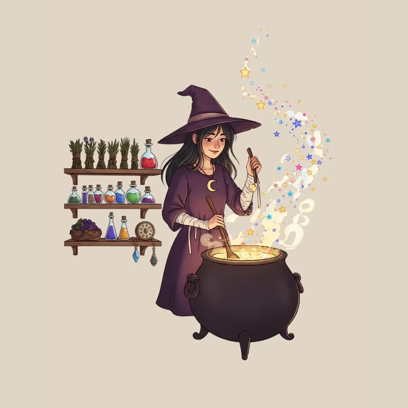 Magical witch casting spells