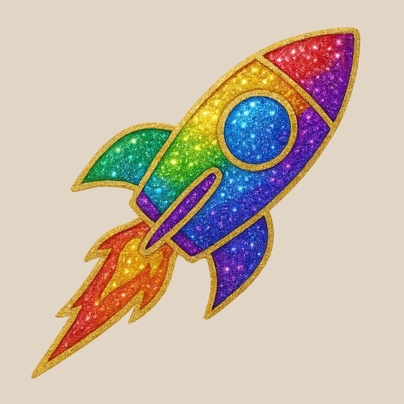 Rainbow Rocket Glitter Design