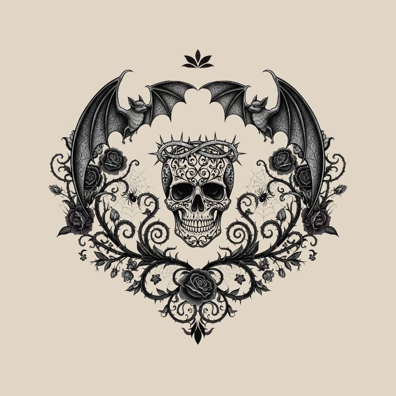 Dark Gothic skull with bats
