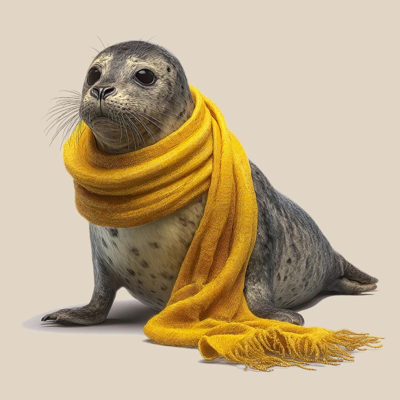 Phoque mignon avec écharpe jaune