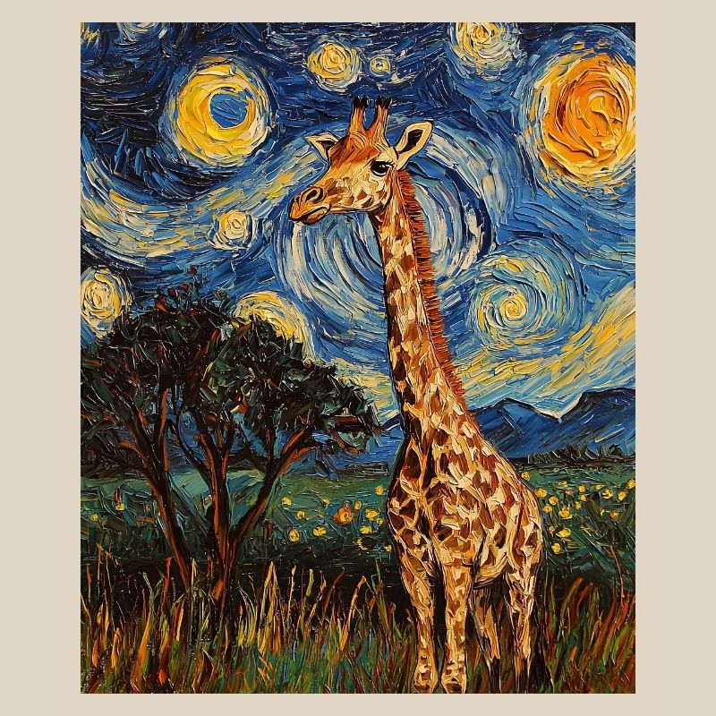 Giraffe Van Gogh Style Starry Night