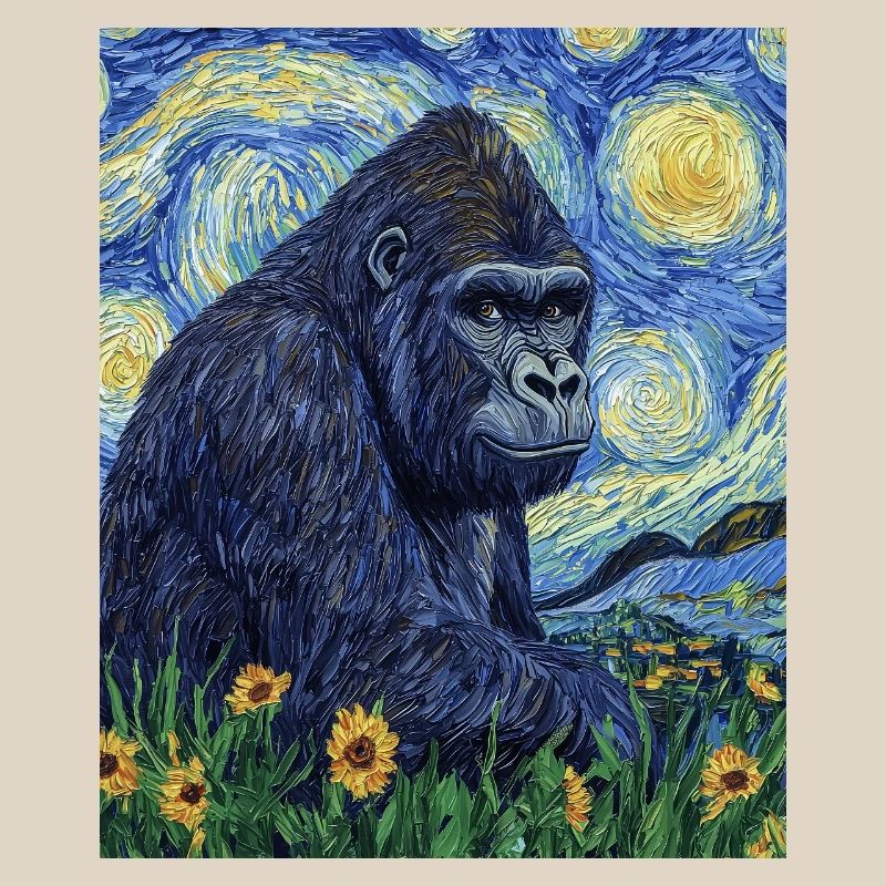 Gorilla Gorillas Monkey Van Gogh Style Starry Night