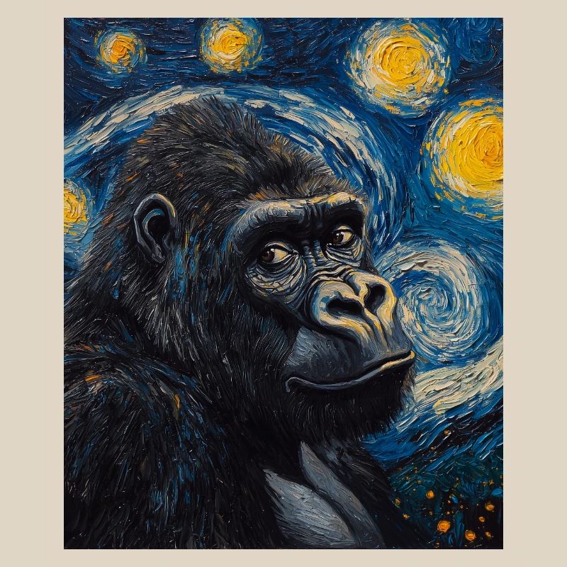 Gorilla Gorillas Monkey Van Gogh Style Starry Night