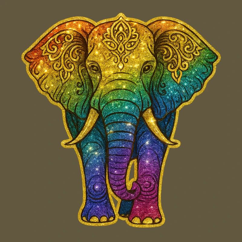 Rainbow elephant with gold pattern