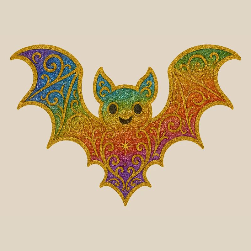 Rainbow bat with glitter border