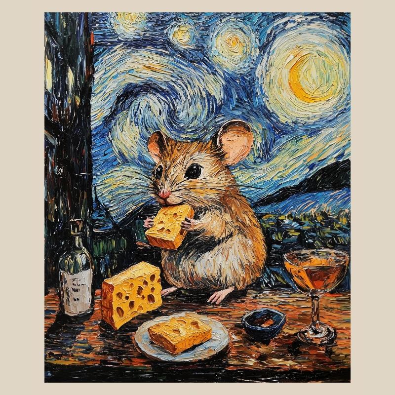 Mouse Eats Cheese Van Gogh Style Starry Night