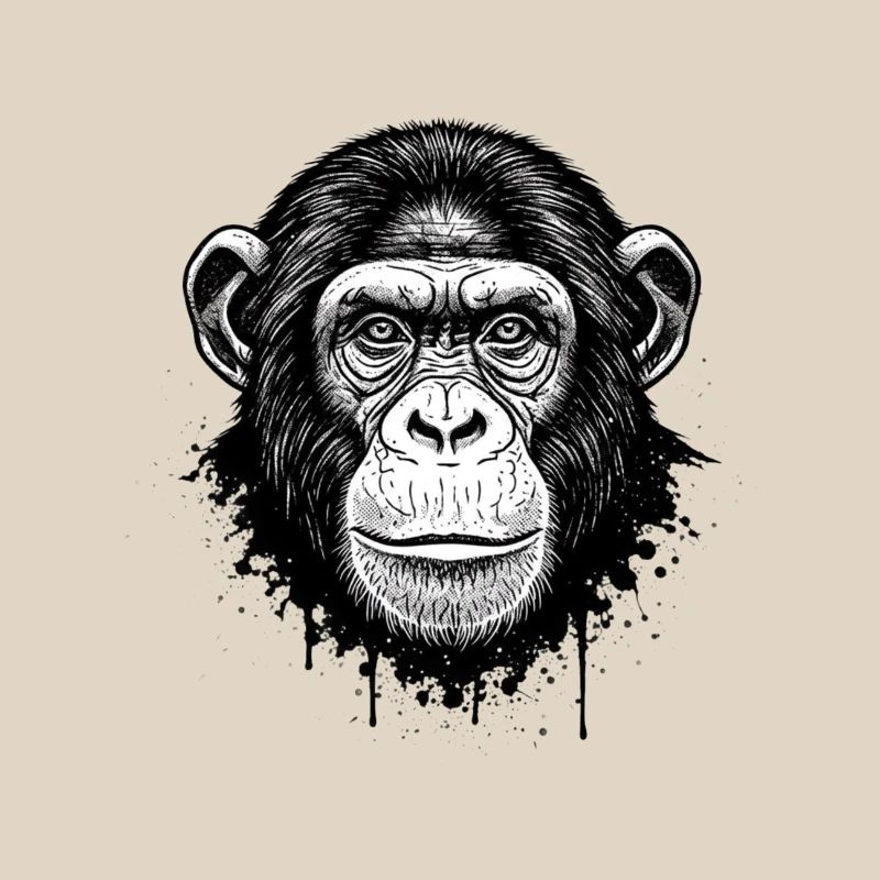 Black and White Monkey Face Illustration