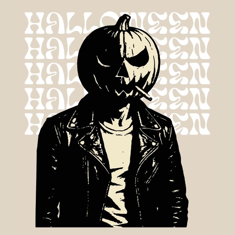 Pumpkin Head Biker with Halloween text