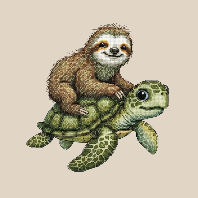Sloth on turtle illustration