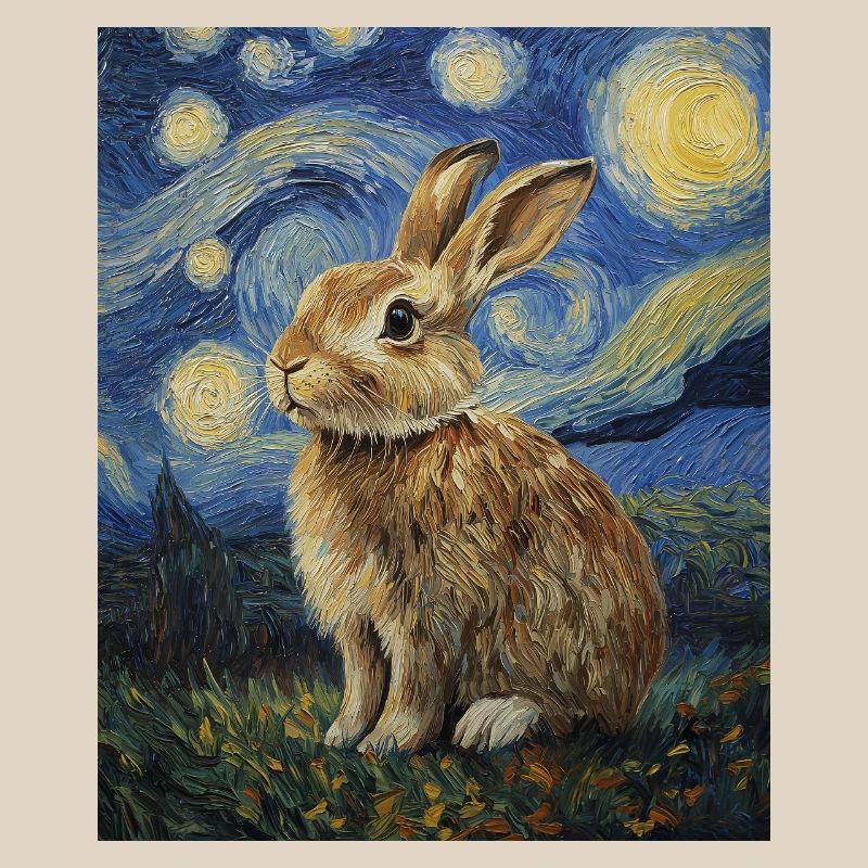 Bunny Rabbit Bunny Van Gogh Style Starry Night
