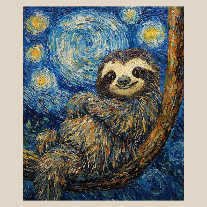 Sloth Van Gogh Style Starry Night
