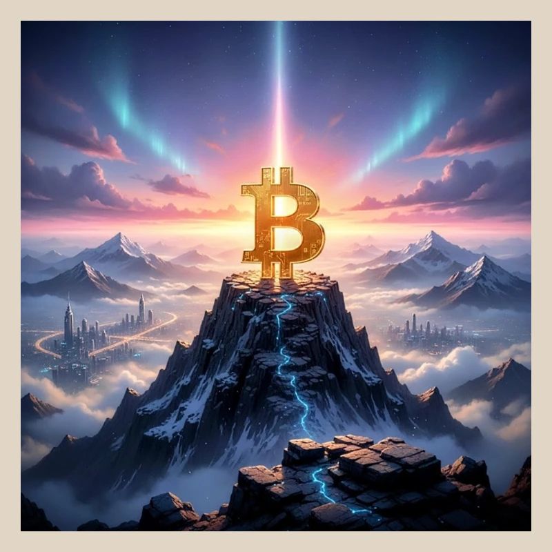 Bitcoin summit light over mountain range