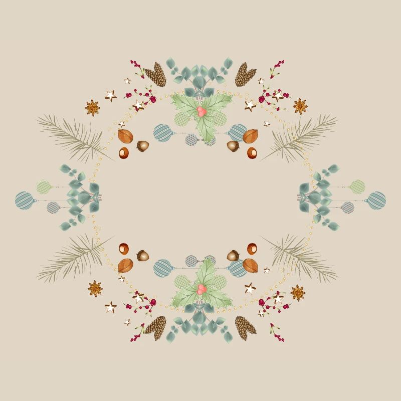Delicate Christmas frame with nuts and wintergreen