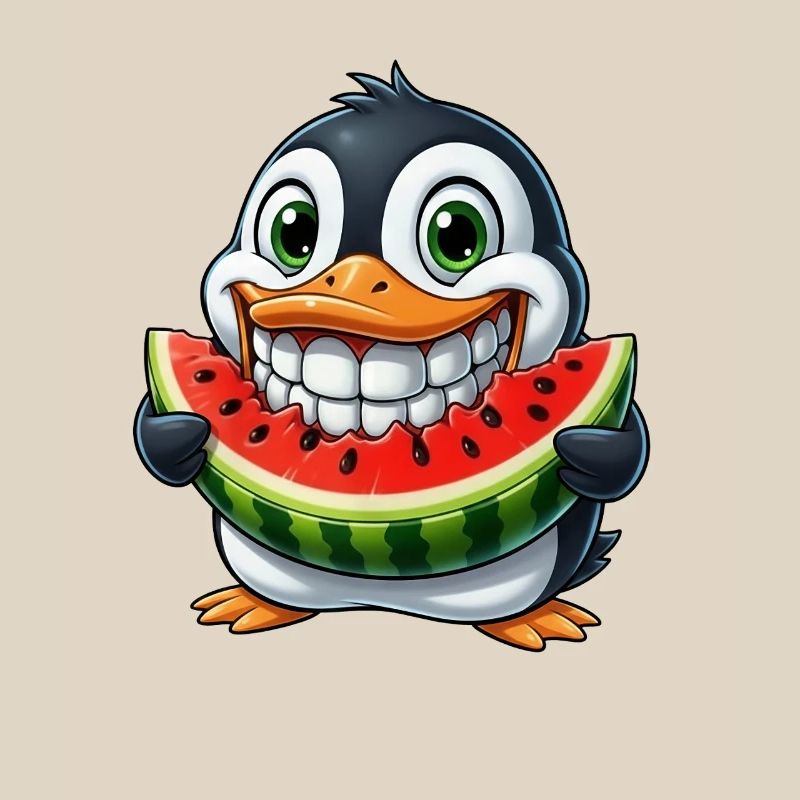 Pingouin joyeux avec pastèque fruit d’été