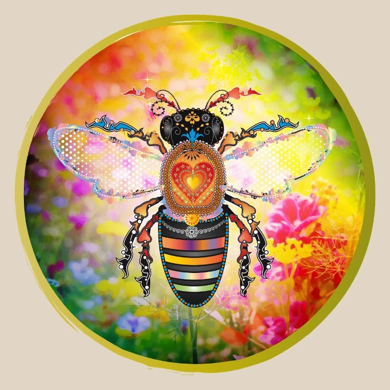 Colorful decorated bee on summer meadow