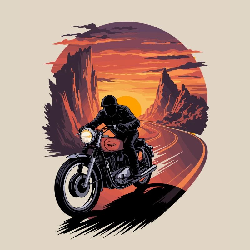 Motorcyclist before sunset on open