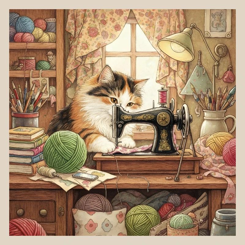 Cat Studio Sewing Machine Cuddling