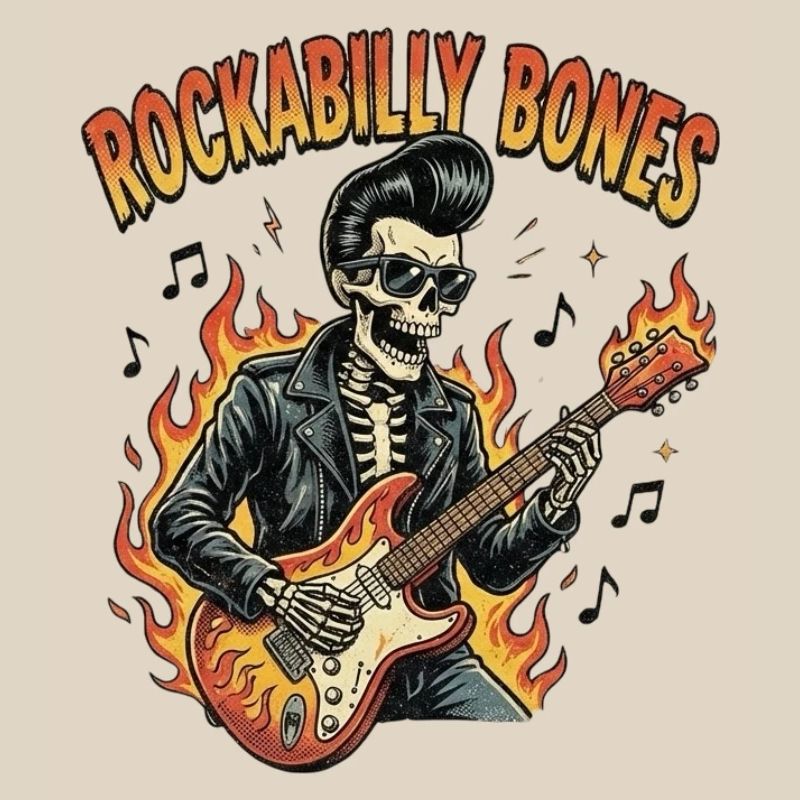 Rockabilly Bones – Retro Comic Skeleton with Burn