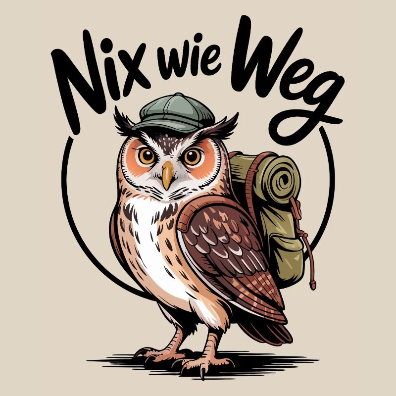 Wandernde Eule mit Rucksack