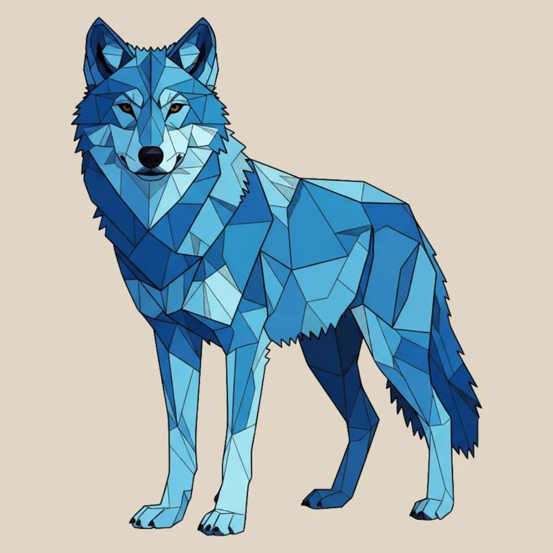 Blauer Polygonwolf