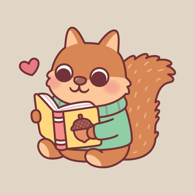Cute Squirrel Reading A Book