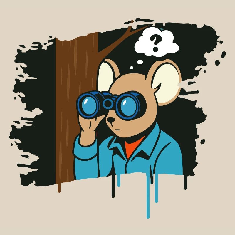 Curious mouse with binoculars in comic style