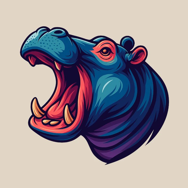 Neon hippo with an open muzzle