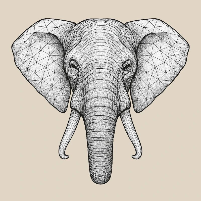 Geometric Elephant Head Sketch Style