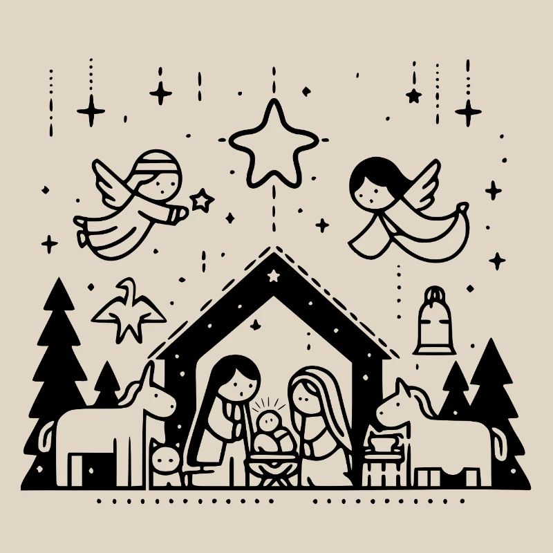 Weihnachtskrippe gezeichnet