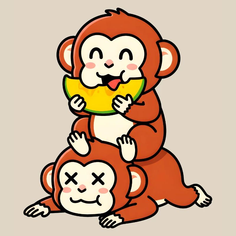 Singe espiègle mangeant de la pastèque sur un ami