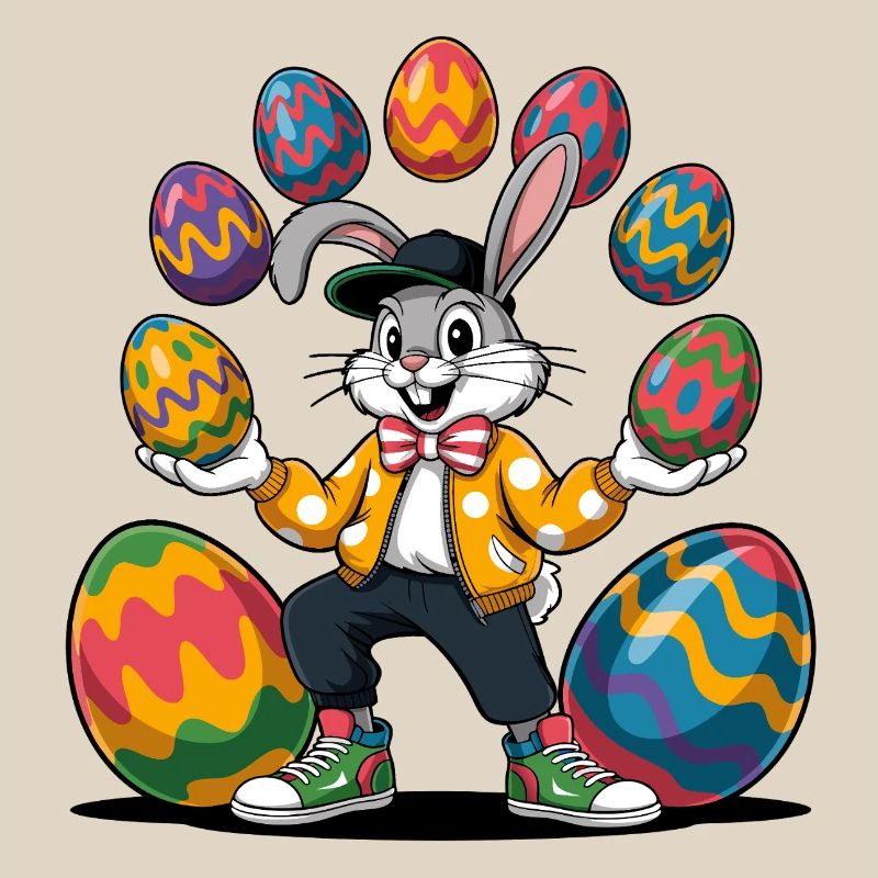Easter bunny with colorful eggs