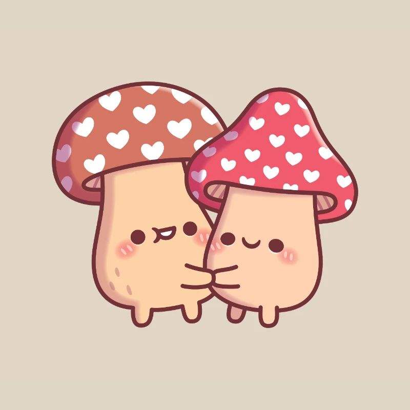 Cute Hugging Mushroom Toadstool Couple