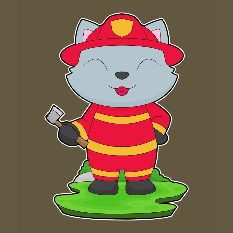 Cat Firefighter Axe Fire Brigade