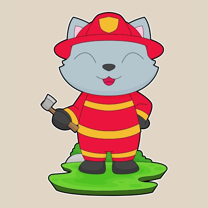 Cat Firefighter Axe Fire Brigade