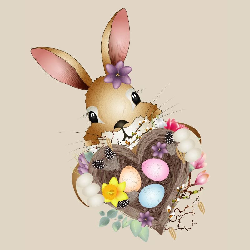 Cute Easter bunny with heart and Easter basket