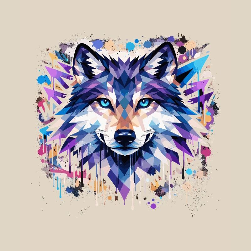 Polygon Wolf Graffiti – Bunter Wolf Kopf Urban Art