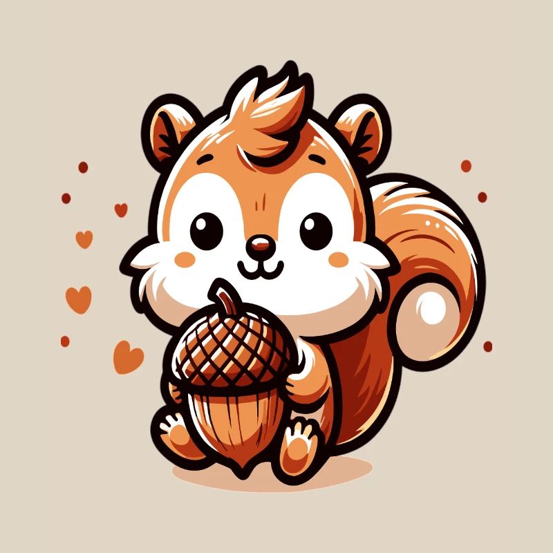 Süßes Eichhörnchen mit Herz-Eichel