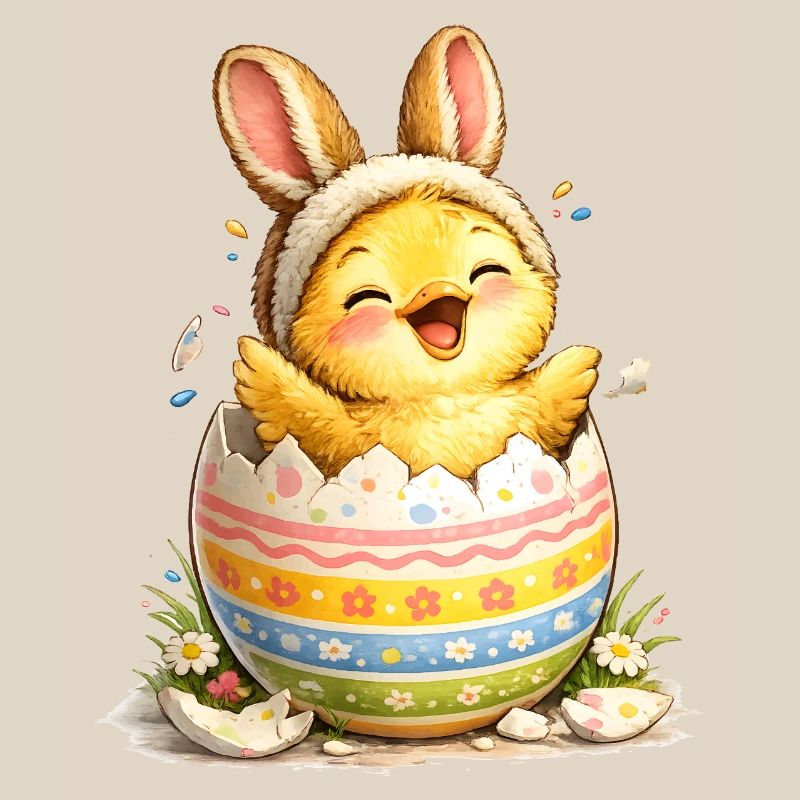 Chick with bunny ears in Easter egg
